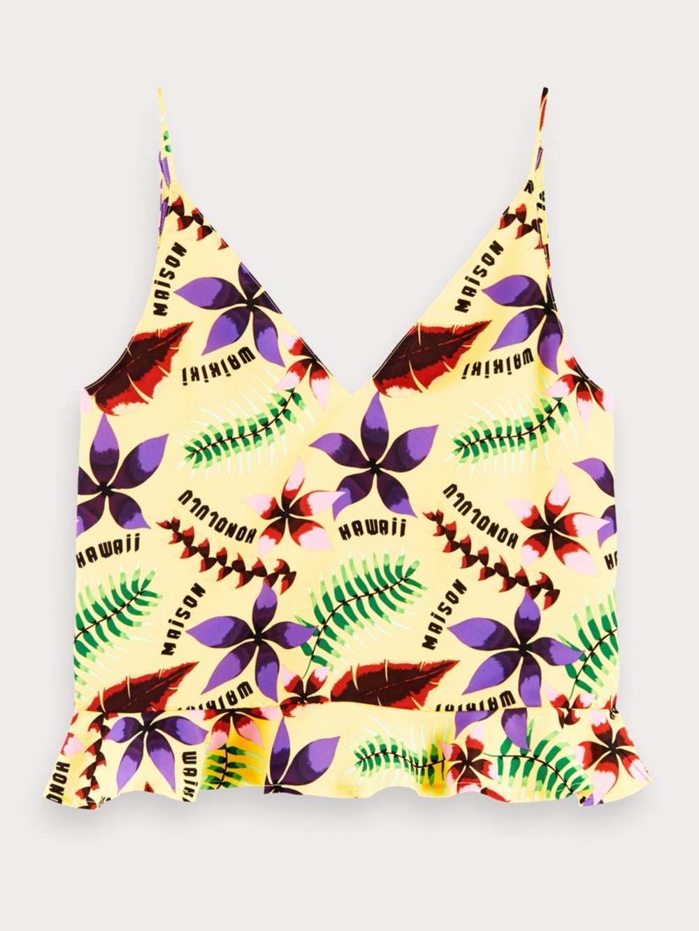 $350 Alice + Olivia Yellow Tropical Floral Spaghetti Strap Crop Camisole - L